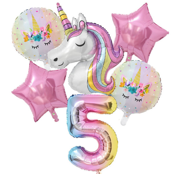 1Set Rainbow Unicorn Balloon 32 inch Number Foil Balloons 1st Kids Unicorn Theme Birthday Party Decorations Baby Shower Globos - Lets Party