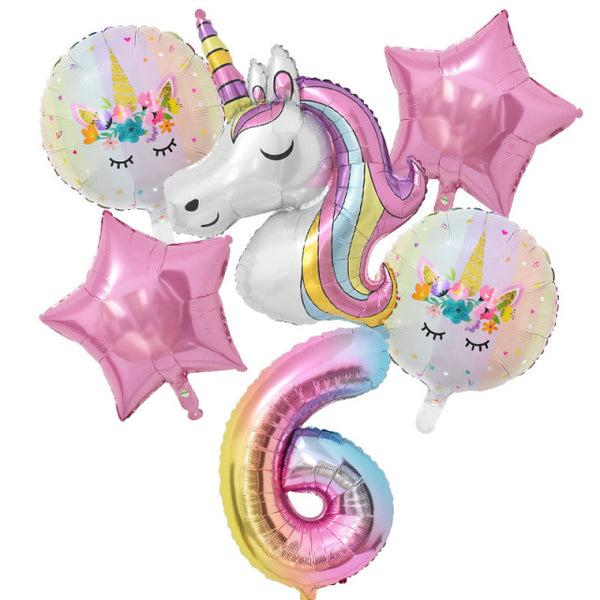 1Set Rainbow Unicorn Balloon 32 inch Number Foil Balloons 1st Kids Unicorn Theme Birthday Party Decorations Baby Shower Globos - Lets Party