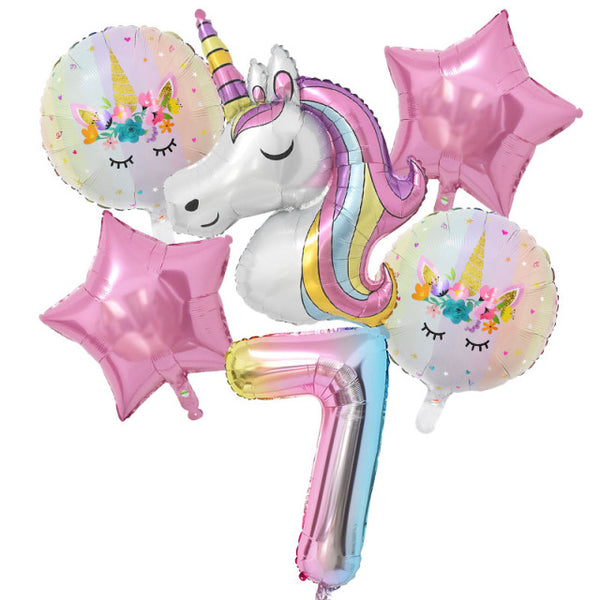 1Set Rainbow Unicorn Balloon 32 inch Number Foil Balloons 1st Kids Unicorn Theme Birthday Party Decorations Baby Shower Globos - Lets Party