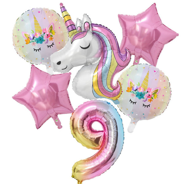 1Set Rainbow Unicorn Balloon 32 inch Number Foil Balloons 1st Kids Unicorn Theme Birthday Party Decorations Baby Shower Globos - Lets Party