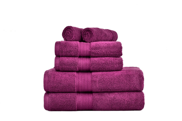 Amelia 500GSM 100% Cotton Towel Set -Single Ply carded 6 Pieces -Dark Purple - Lets Party