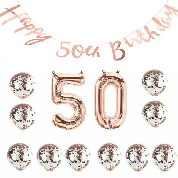 50th Rose Gold Birthday Pack 50 Years Old Garland Balloons Decorations Party  - Lets Party