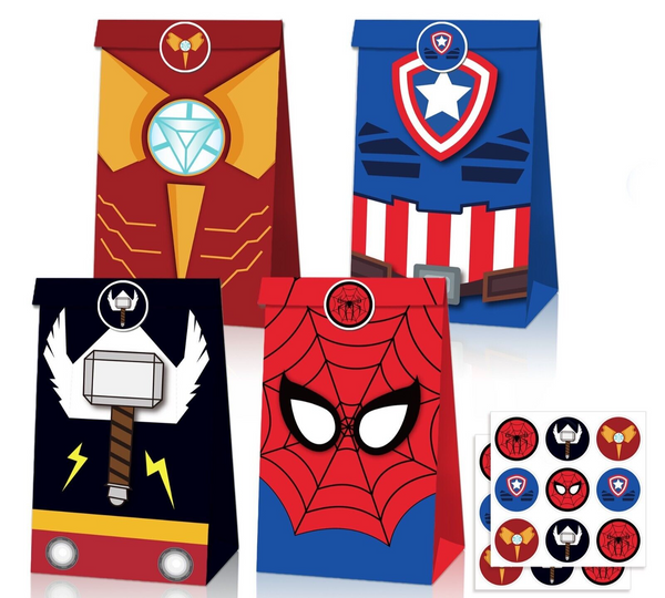 12PCS Avengers Superhero Paper Loot Lolly Party Bag Stickers Birthday Favour