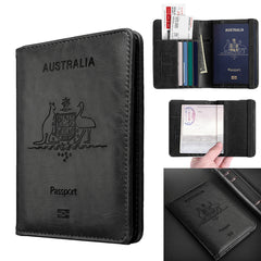 Black Leather RFID Blocking Passport Travel Wallet Holder ID Cards Cover Case