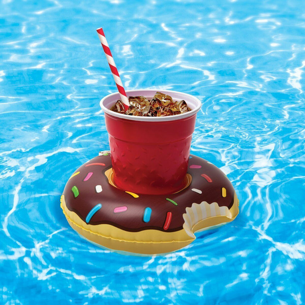 Inflatable Coffee Donut Floating Drink Cup Can Beer Holder Bath Beach