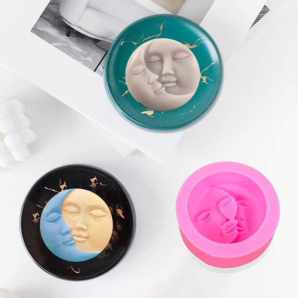Pink Soap Mold Round Shape Sun Moon Faces Silicone Mould DIY Fondant Decoratipo