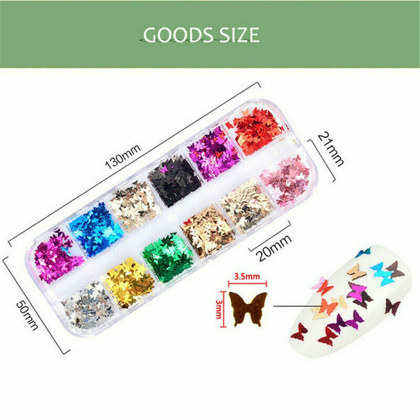 ❥ Nail Sequins Nail Art Flakes Glitter Foil Butterfly 3D Laser Holographic DIY