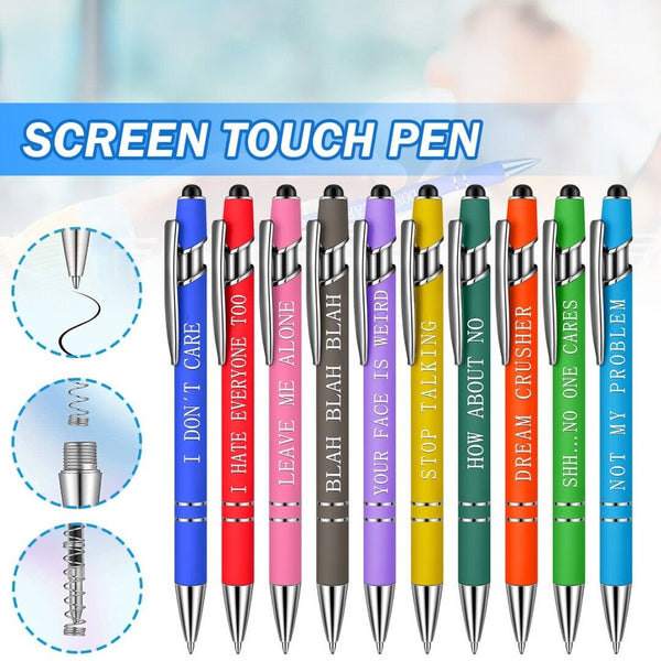 10Pcs Funny Ballpoint Pens Office Inspirational Quotes Touch Screen Stylus Pens