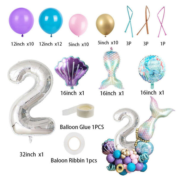 Mermaid Tail Shell Balloons Party Supplies 1st 2 3 4 Girls Birthday Decoration