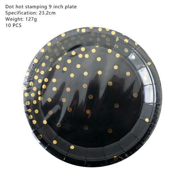 Black Gold Dot Tableware Party Supplies Plates Napkins Disposable Decoration