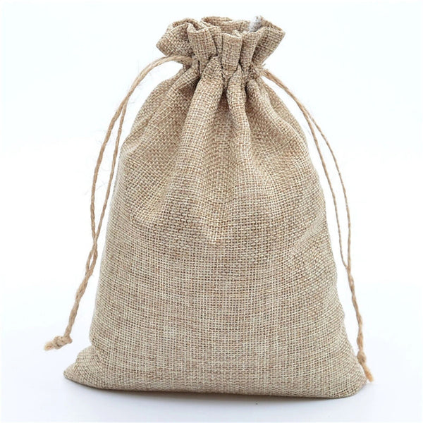 UP100x 10x15cm Small Bag Natural Linen Pouch Drawstring Burlap Jute Sack Jewelry