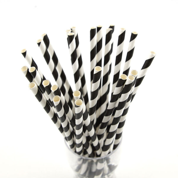 100x Colourful Paper Drinking Straws Straw FOIL Metallic Striped Party Wedding