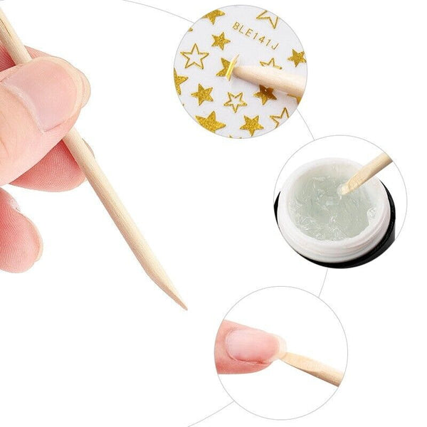 100PCS Nail Wooden Cuticle Pusher Remover Sticks Nail Art Manicure For Nail