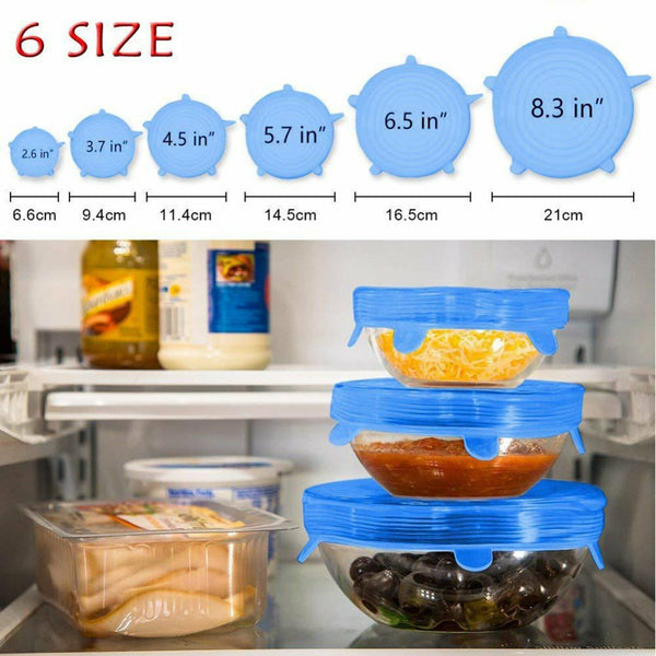 6PCS OR 12Pcs Stretch Reusable Silicone Bowl Wraps Food Saver Cover Seal Lids AU