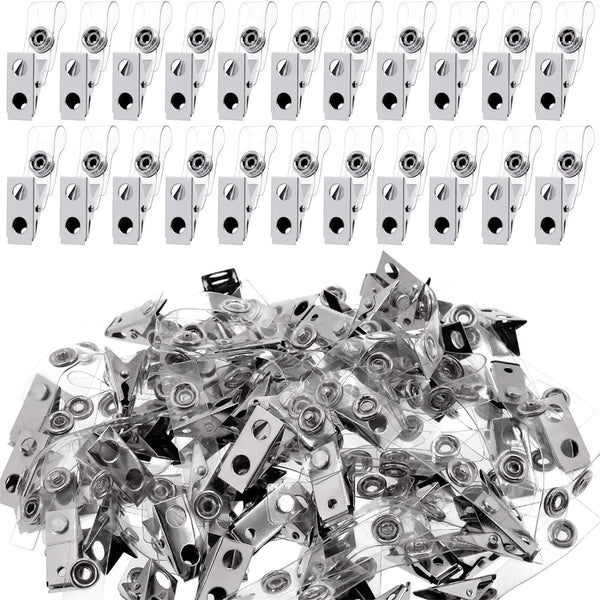 100X Metal Badge Clips Bulldog Allgator Clip With Straps for Card Badge Holder
