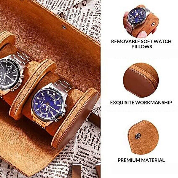 Travel Watch Storage Box Portable Vintage Leather Watch Roll Display Case Pouch