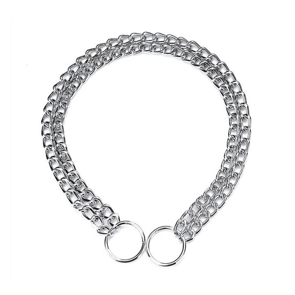 Dog Choker Collar Heavy Duty Double Chain Pet Slip Check Chain Twist Link Chrome