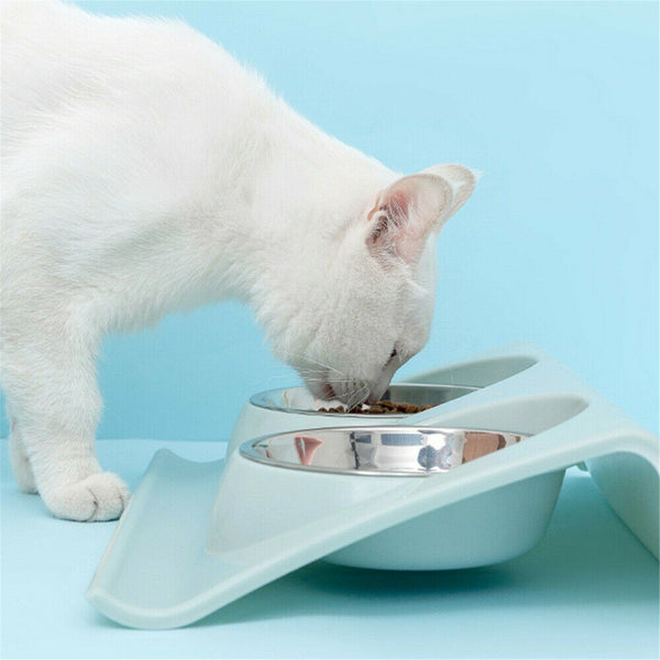 Stainless Steel Double Pet Bowl Twin Dog Food Feeder Station Dish Water Cat AU