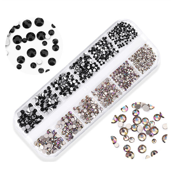 1400X Deluxe Flatback Rhinestones Box Clear Blue Violet Gold Nail Art Gems Decal