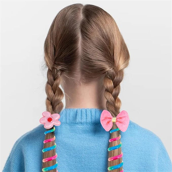 5PCS Colorful Telephone Wire Hair Bands Bowknot Braided Wire Hair Bands for Kids