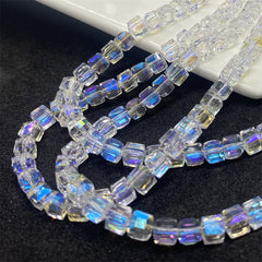 200X Clear AB Colour Square Cube Beads Crystal Glass Prism Faceted 4mm Jewelry A