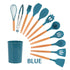 12Pcs Blue Silicone Utensils Cooking Kitchen Set Wooden Baking Cookware BPA - Lets Party