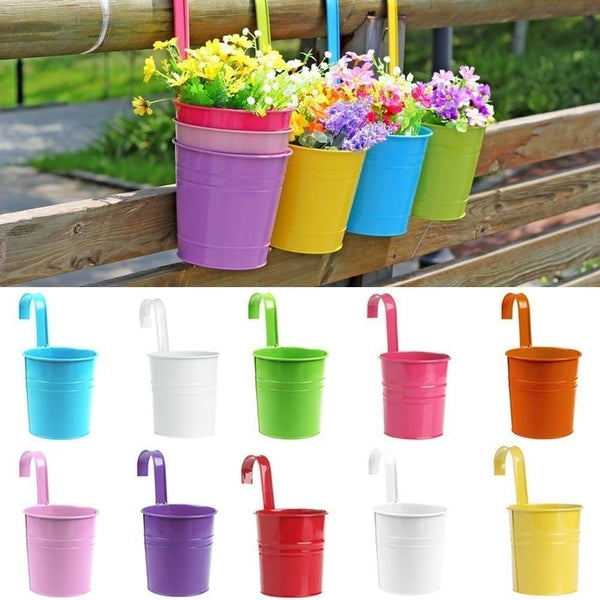 10pcs Hanging Flower Pots Iron Garden Plant Pot Balcony Planter Detachable Hook - Lets Party