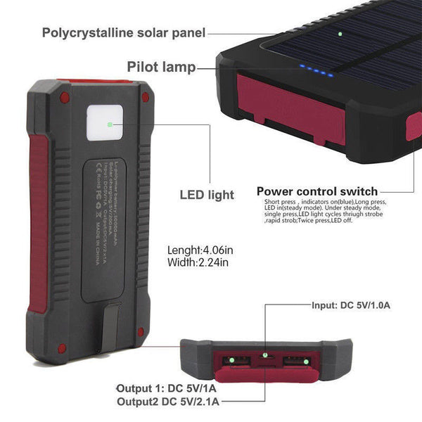 50000mAh Portable Solar Panel Dual USB External Battery Power Bank Pack Charger