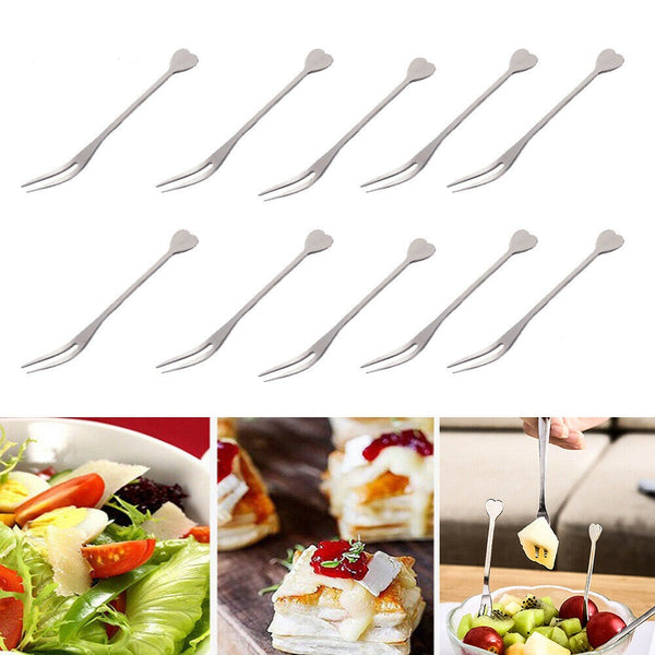 10PCS Appetizer Dessert Forks Stainless Steel Mini Salad Fruit Cake Cocktail - Lets Party