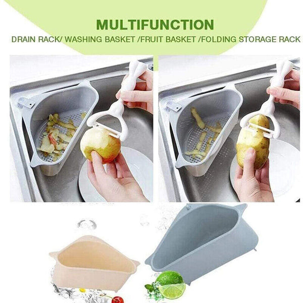 Grey Triangle Sink Kitchen Storage Drain Basket Rack Shelf Holder Strainer Organizer - Lets Party