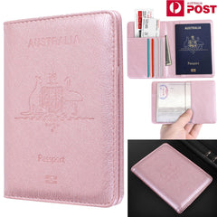 Rose Pink Leather RFID Blocking Passport Travel Wallet Holder ID Cards Cover Case