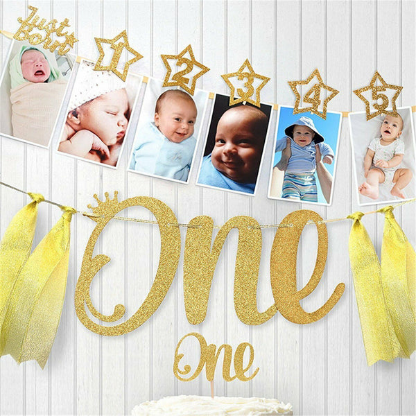 12 Month Photo Banner Milestone Photo Banner for First Birthday Party DIY Deco