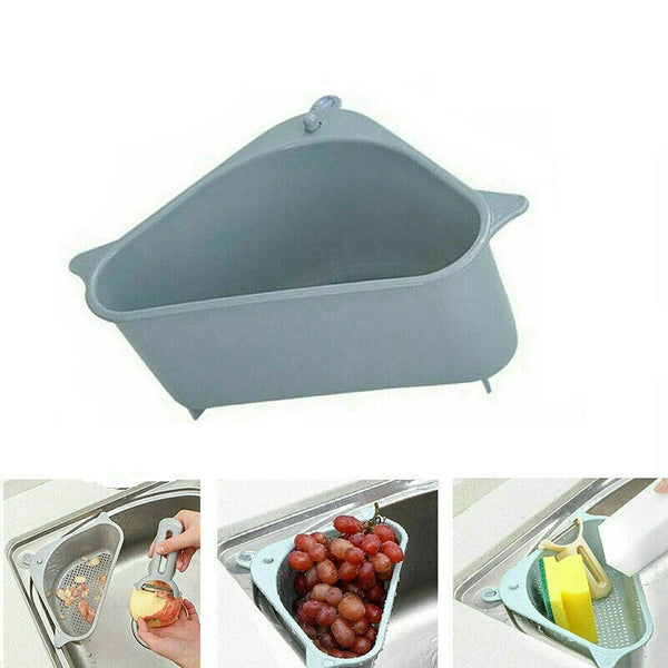 Grey Triangle Sink Kitchen Storage Drain Basket Rack Shelf Holder Strainer Organizer - Lets Party