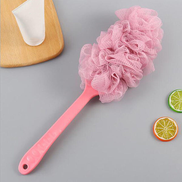 Pink Long Handle Bath Brush Soft Mesh Sponge Back Scrubber Body Puff Shower Loofah - Lets Party