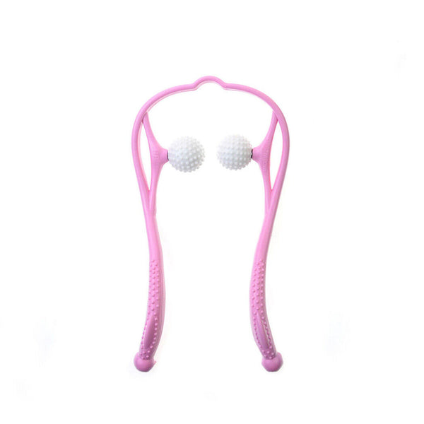 Pink Hand Roller Neck Shoulder Dual Trigger Point Self Massager Pressure Relieve Ball - Lets Party