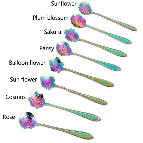 8PCs Flower Teaspoon Set Stainless Steel Spoons Tea Cake Dessert Cutlery Set AU