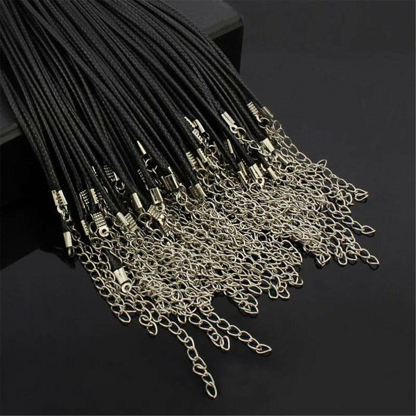 Up100x Black Woven Necklace Rope Leather Cord Stainless Steel Lobster Clasp Bulk