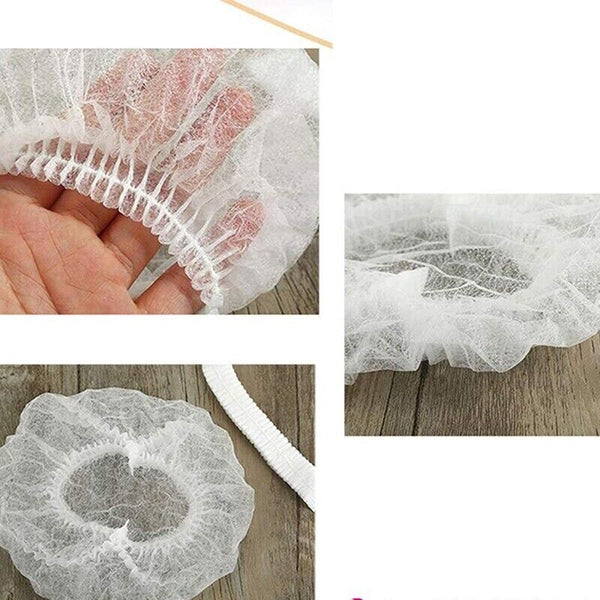 100x White Disposable Hair Net Cap Non Woven Anti Dust Stretch Elastic Work Hat Cover - Lets Party