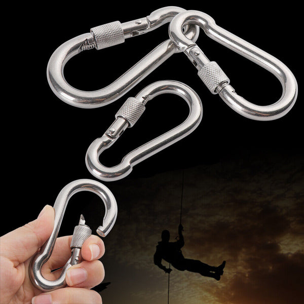 UP 10X 80mmx8mm Carabiner Snap Hook Clip Keyring Camping Climbing Lock Key Ring