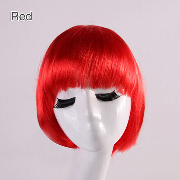 Womens Short Straight BOB Sleek Hair with bang Synthetic Cosplay Wig Wigs Party