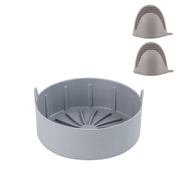 Reusable 16cm Grey Air Fryer Accessories Basket Silicone Pot Baking Tray Mat Oven Nonstick - Lets Party