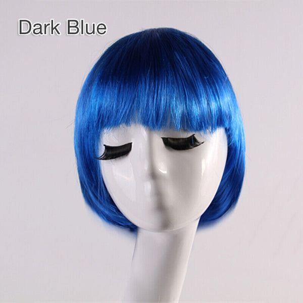 Womens Short Straight BOB Sleek Hair with bang Synthetic Cosplay Wig Wigs Party