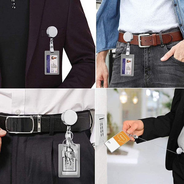 2X Heavy Duty Large Retractable Key Chain Steel Wire Badge Holder ID Card Holder