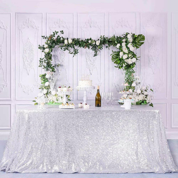 1.8x1.2m Silver Sequin Table Cloth Backdrop Tablecover Wedding Event Home Party - Lets Party