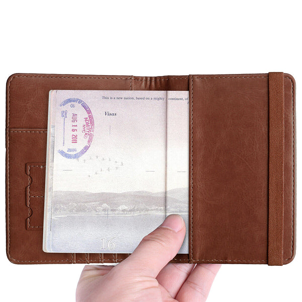 Brown Leather RFID Blocking Passport Travel Wallet Holder ID Cards Cover Case - Lets Party