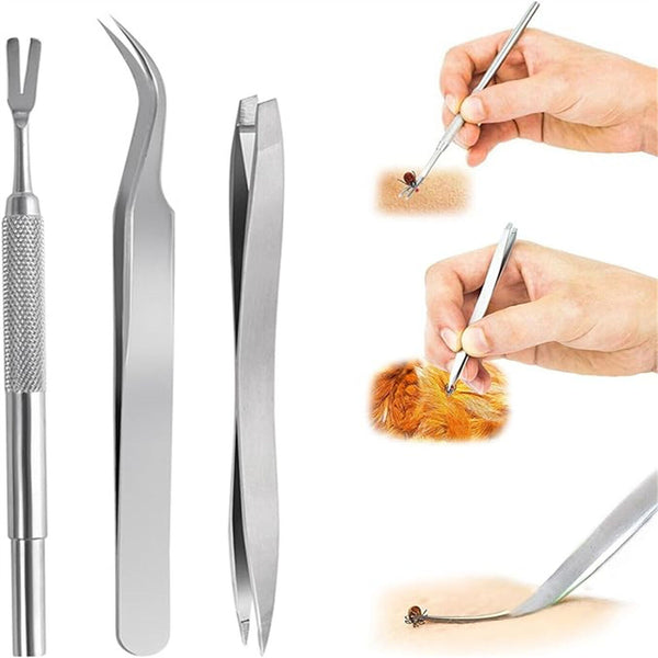 6pcs Pet Cat Dog Tick Remover Tool Stainless Steel Fleas Tweezers Clip Kit Set
