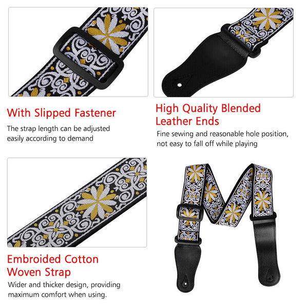 Adjustable Guitar Strap Embroidery Thickening Electric Acoustic Guitar Bass Belt