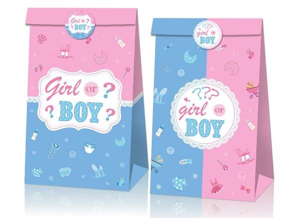 12PCS Girl Or Boy Paper Lolly Gift Bag & 18pcs Stickers Baby Shower Party