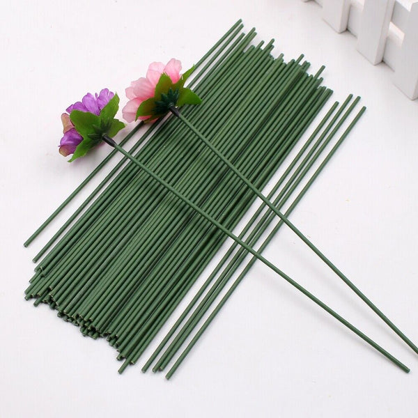 100X Green Artificial Floral Tape Iron Wire Artificial Flower Stub Stem 30cm AU