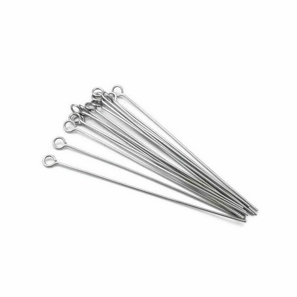 200pcs Eye Pins Silver Plated Alloy 50mm long 0.7mm dia Jewellery Making Earring